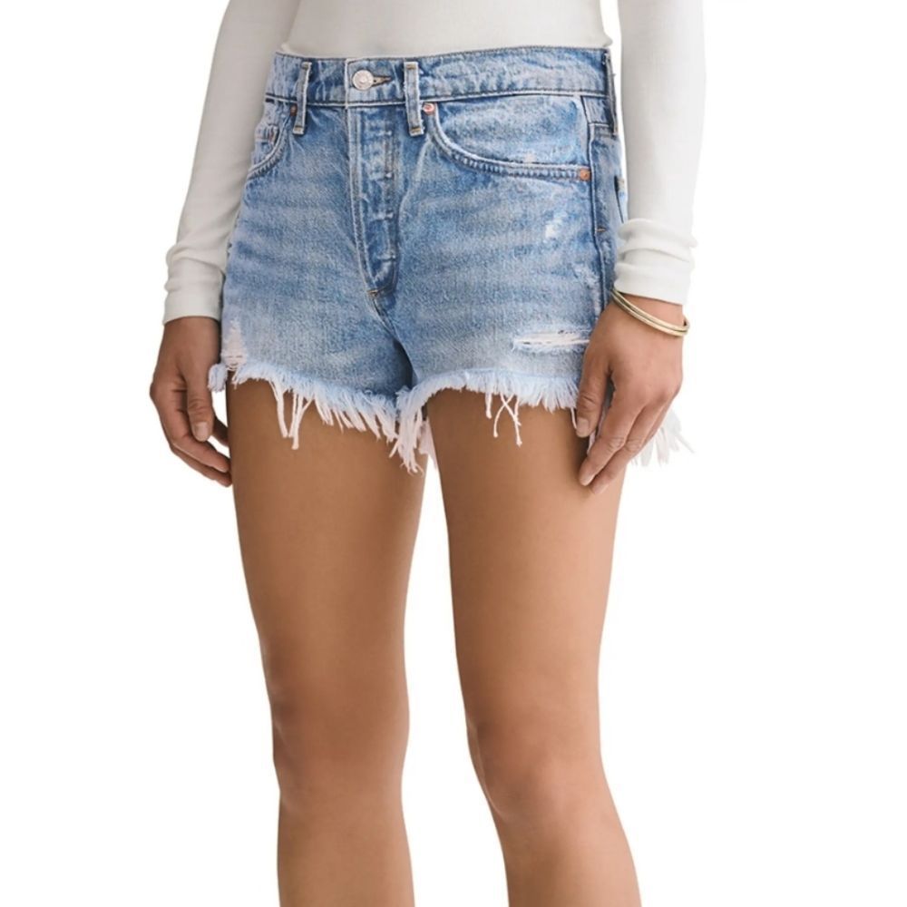 AGOLDE "Parker" distressed cut-off denim high waist button fly shorts size 24!